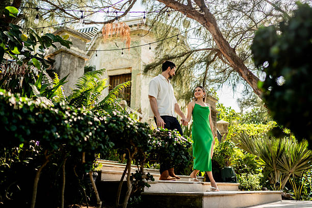 Couple talking while walking outdoors
