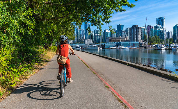 istock Woman riding bicycle along seaside path in vancouver 2252699073