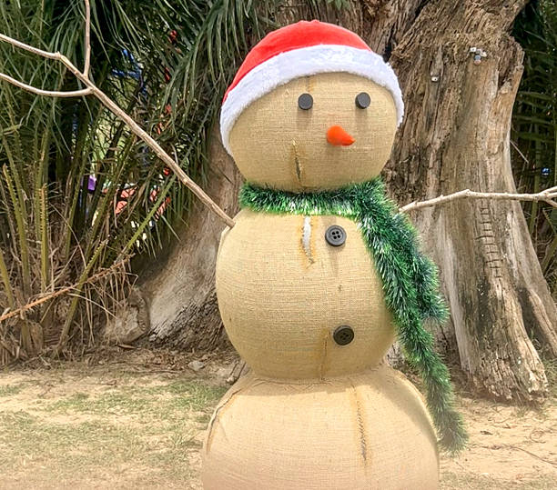 Snowman made from sandbags