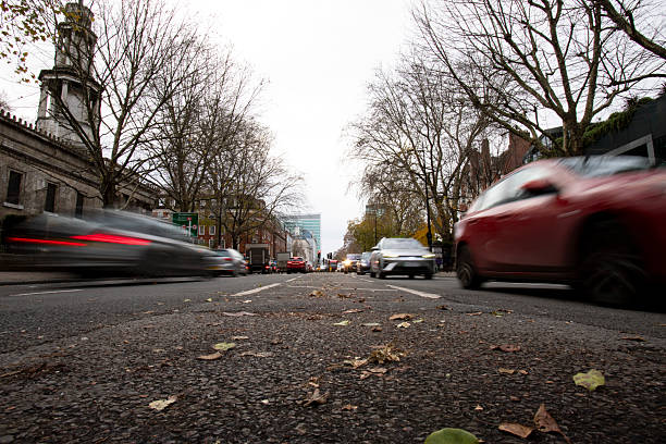 Part of a series: Busy traffic and city life near Euston, London in December - captured with a long exposure