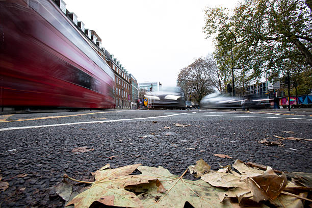 Part of a series: Busy traffic and city life near Euston station, London in December - captured with a long exposure
