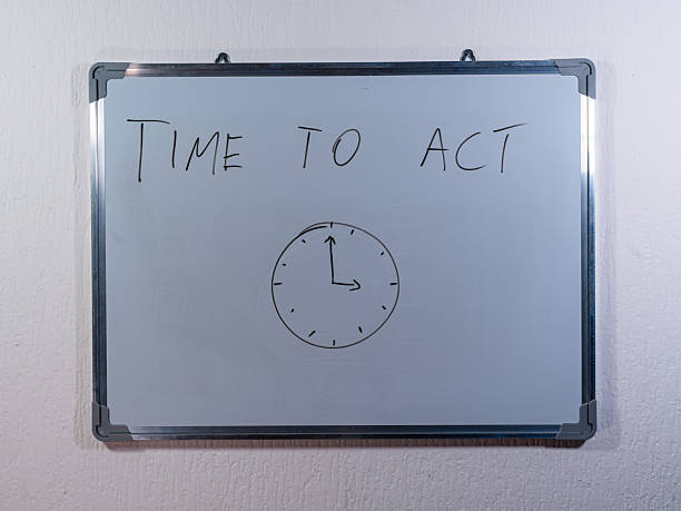 Whiteboard with handwritten text on clean white wall background representing time management and productivity concept