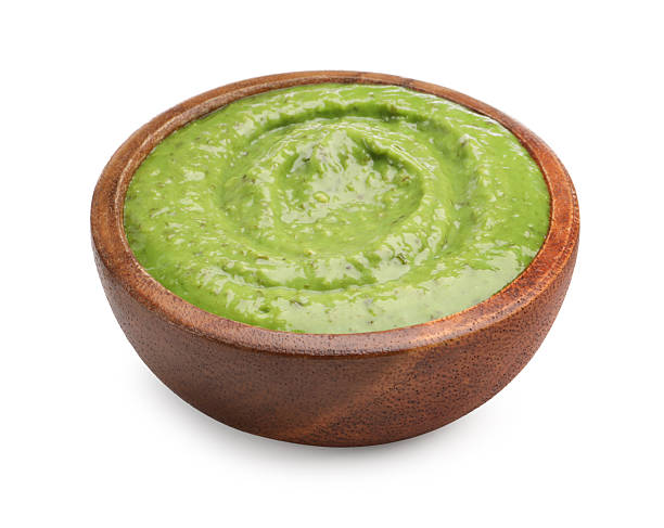 istock Fresh pesto sauce in bowl isolated on white 2252713912