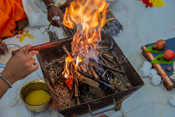 istock Traditional Hindu Havan Ceremony with Sacred Fire During Indian Religious Ritual 2252716880