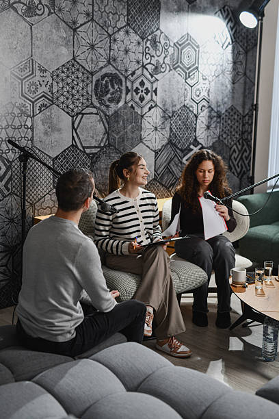 istock Casual Podcast Panel With Friends Interviewing Each Other In A Cozy Studio Setup 2252721479
