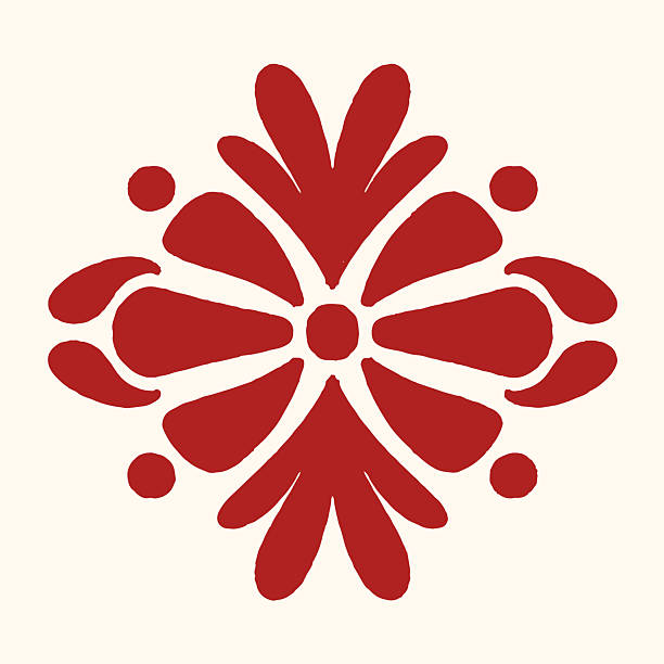 Red symmetrical floral ornament for traditional design. ​Ethnic style red geometric mandala pattern. ​Decorative red floral symbol on light background. ​Vintage style red abstract flower ornament