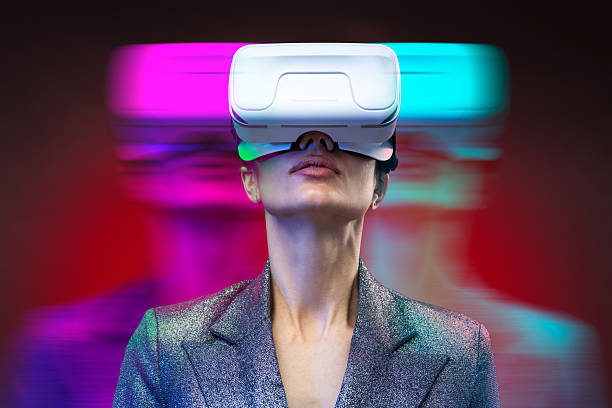 istock Futuristic Woman Wearing Virtual Reality Headset 2252723125