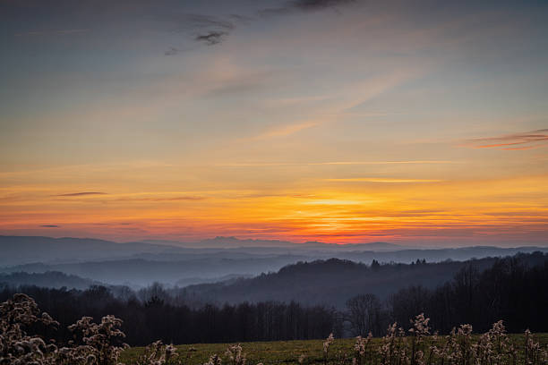 Sunset over Tatra Mountains seen from 150 km