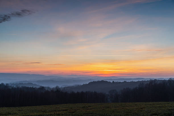Sunset over Tatra Mountains seen from 150 km