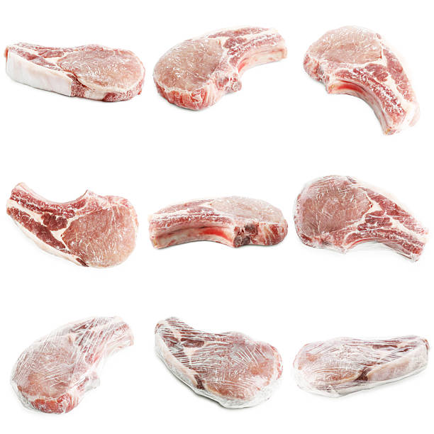 istock Frozen rib steaks isolated on white, set 2252725145