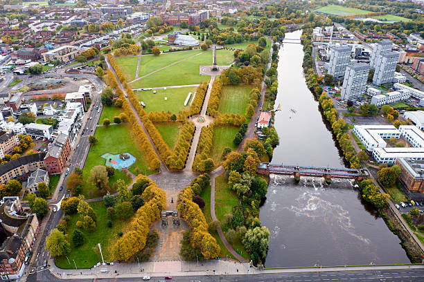 Aerial view of Glasgow Green in Autumn UK