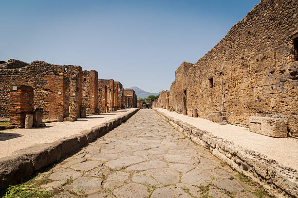 The archeological site of Pompeii, where time stopped in the 79 a.c. because of the eruption of Mount Vesuvius. Paved streets are brand new and usable.