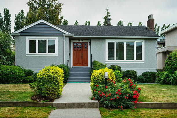 A bungalow house in Vancouver BC Canada, on an overcast day.