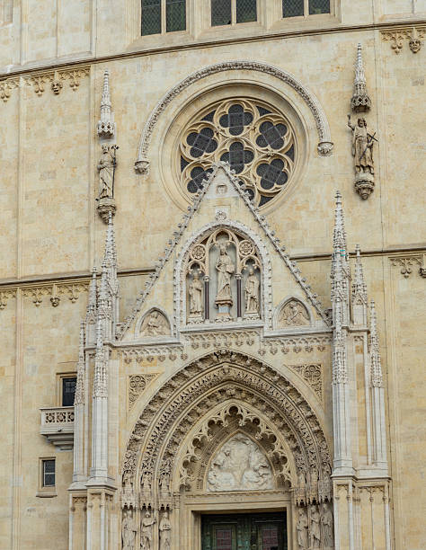 A close-up of the facade of the Cathedral of Zagreb.
