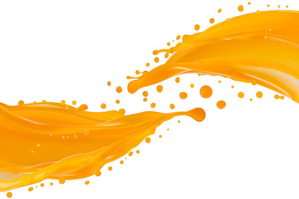 istock Flows of fresh orange color carrot or mango juice connect with dynamic splashes, flying drops, isolated on white background. Healthy organic drink for design of detox diet menu, fitness cuisine. 2252731273