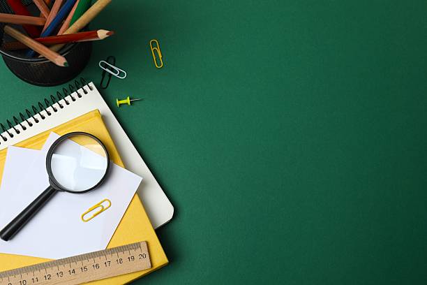 istock Flat lay with school stationery on color background, top view 2252737960