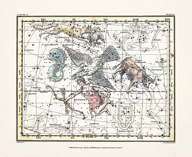 istock Antique celestial map illustration with mythological constellations and star charts from an early 19th century astronomy book. London, 1822. 2252738397