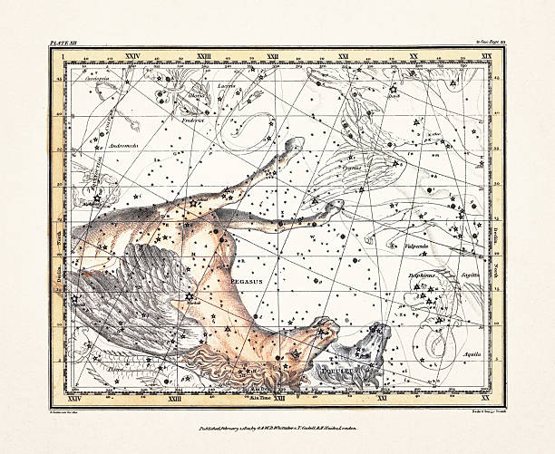 istock Antique celestial map illustration with mythological constellations and star charts from an early 19th century astronomy book. London, 1822. 2252738403