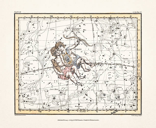 istock Antique celestial map illustration with mythological constellations and star charts from an early 19th century astronomy book. London, 1822. 2252738406