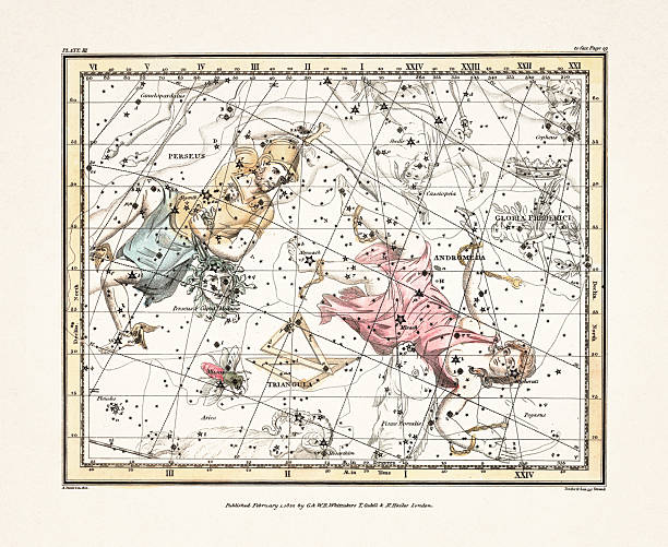 istock Antique celestial map illustration with mythological constellations and star charts from an early 19th century astronomy book. London, 1822. 2252738432
