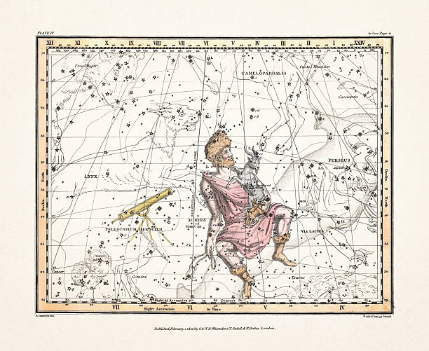 istock Antique celestial map illustration with mythological constellations and star charts from an early 19th century astronomy book. London, 1822. 2252738433