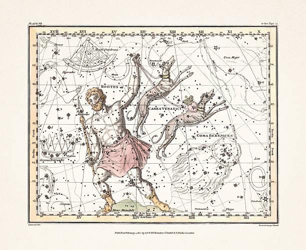istock Antique celestial map illustration with mythological constellations and star charts from an early 19th century astronomy book. London, 1822. 2252738437