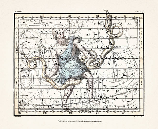 istock Antique celestial map illustration with mythological constellations and star charts from an early 19th century astronomy book. London, 1822. 2252738440