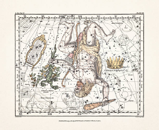 istock Antique celestial map illustration with mythological constellations and star charts from an early 19th century astronomy book. London, 1822. 2252738441