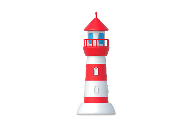 Lighthouse, symbolizing safety and guidance along coastal waters. Ideal for projects seeking to evoke a sense of maritime adventure and security.  3D render illustration.