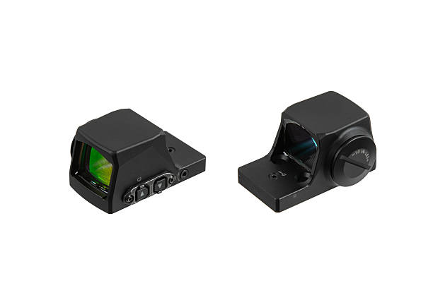 istock Two black reflex red dot sights for pistols isolated on white background. 2252742197