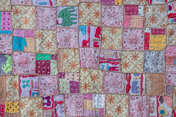 istock Detail old colorful patchwork carpet in India. Close up 2252746938