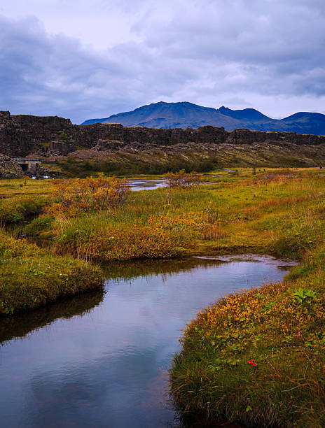 Thingvellir National Park with beautiful dramatic rocky scenery in Iceland