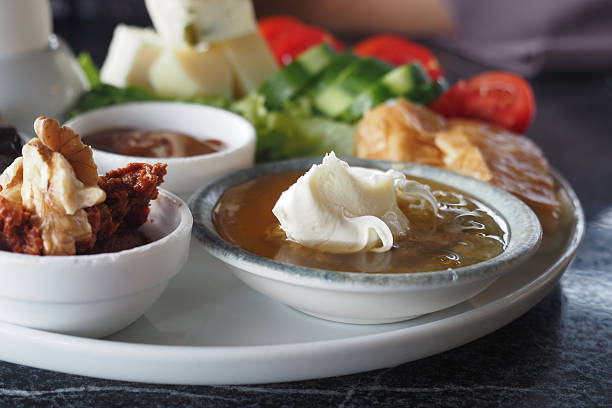 Traditional Turkish Breakfast and various breakfast products