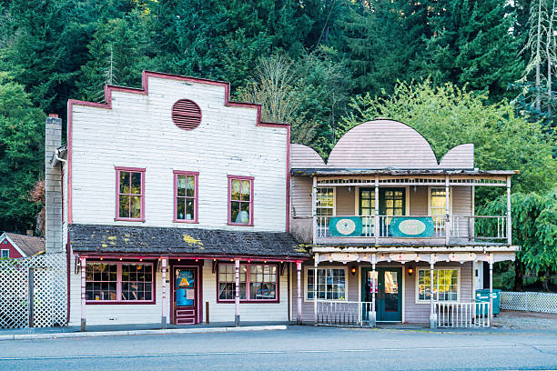 Wild West style facades in downtown Wilkeson, Washington, USA on a sunny day.