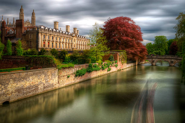 View of Cam river at sunset in Cambridge, UK