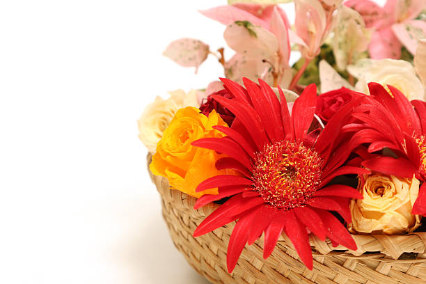 Various kind of flower head in the basket.