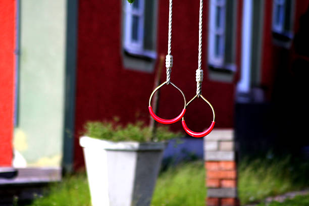 Two play rings hanging in the garden