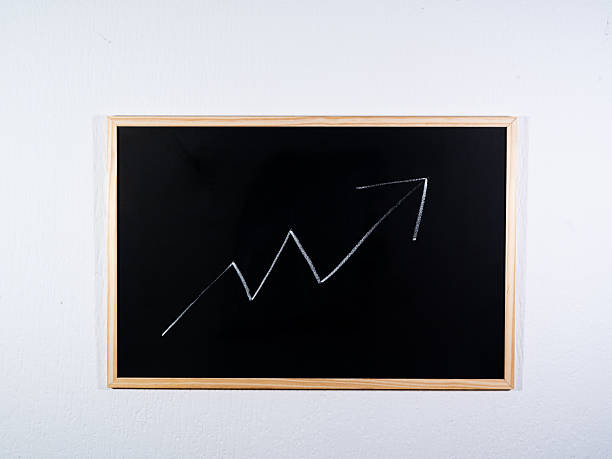 Chalkboard showing upward line chart on black background representing growth, improvement and positive development