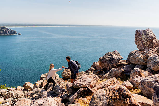 Couple during a climb mountain