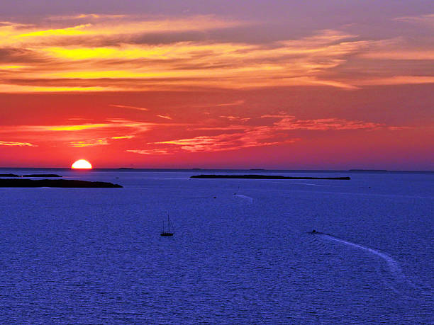 Sunset in the Florida Key with Boats, Docks and iconic colors.