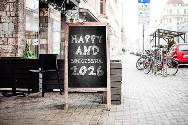 Street Chalkboard Display Featuring Happy And Successful 2026 Seasonal Greeting