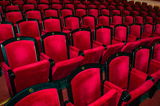 istock Empty comfortable red seats with numbers in theatre 2252787074