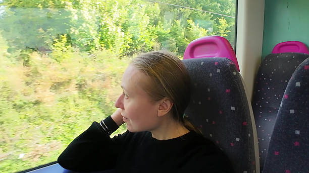 istock Woman on a train looking at the window 2252789145