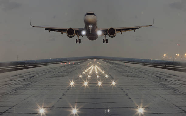 istock Passenger airplane taking off at sunset 2252789834