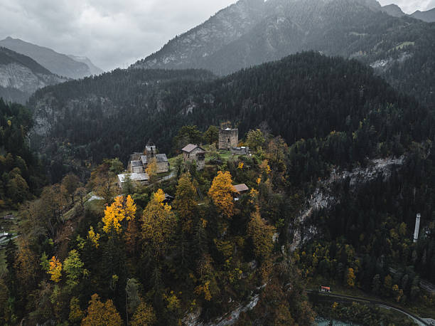 Standing out and strong, remote location drone perspective, Switzerland