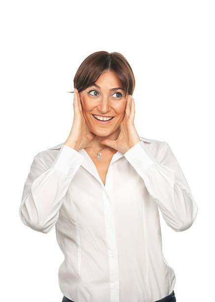 A beautiful brunette woman is shocked
