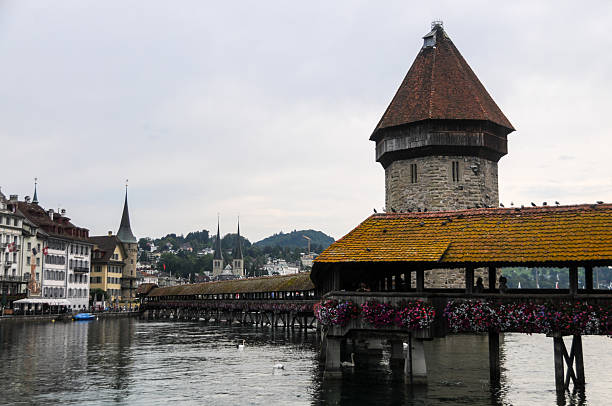 Lucerne, Switzerland - August 23, 2010. Outdoor scene showing the historic kapellbrucke in Lucerne