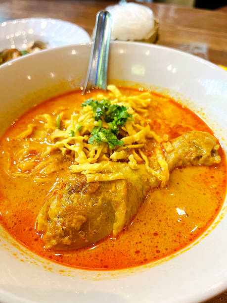 istock Thai red curry with egg noodles and chicken 2252821000