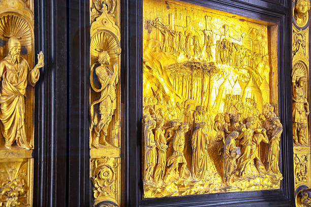 The Gates of Paradise by Lorenzo Ghiberti (1378 - 1455) is the main gate of the Baptistry of Florence (Battistero di San Giovanni), located in front of the Cathedral of Santa Maria del Fiore