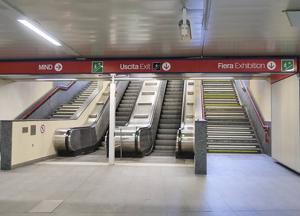 Rho fiera station in Milan. Rho fiera is a station on the line 1 of Milan underground, the  red line.